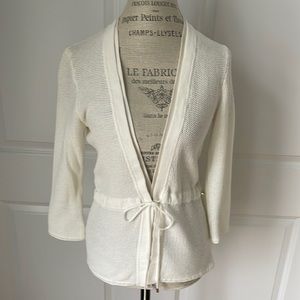 Etcetera cotton drawstring cardigan with silk trim.